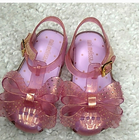 MINI MELISSA BOW Jelly Sandals Pink/ With Gold Dots Size 7 - Picture 11 of 14